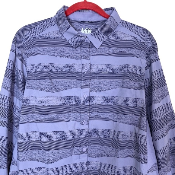REl Co-op Sahara Pattern Purple Grey Button-Up Long-Sleeve Nylon Shirt Hiking L - Picture 4 of 16